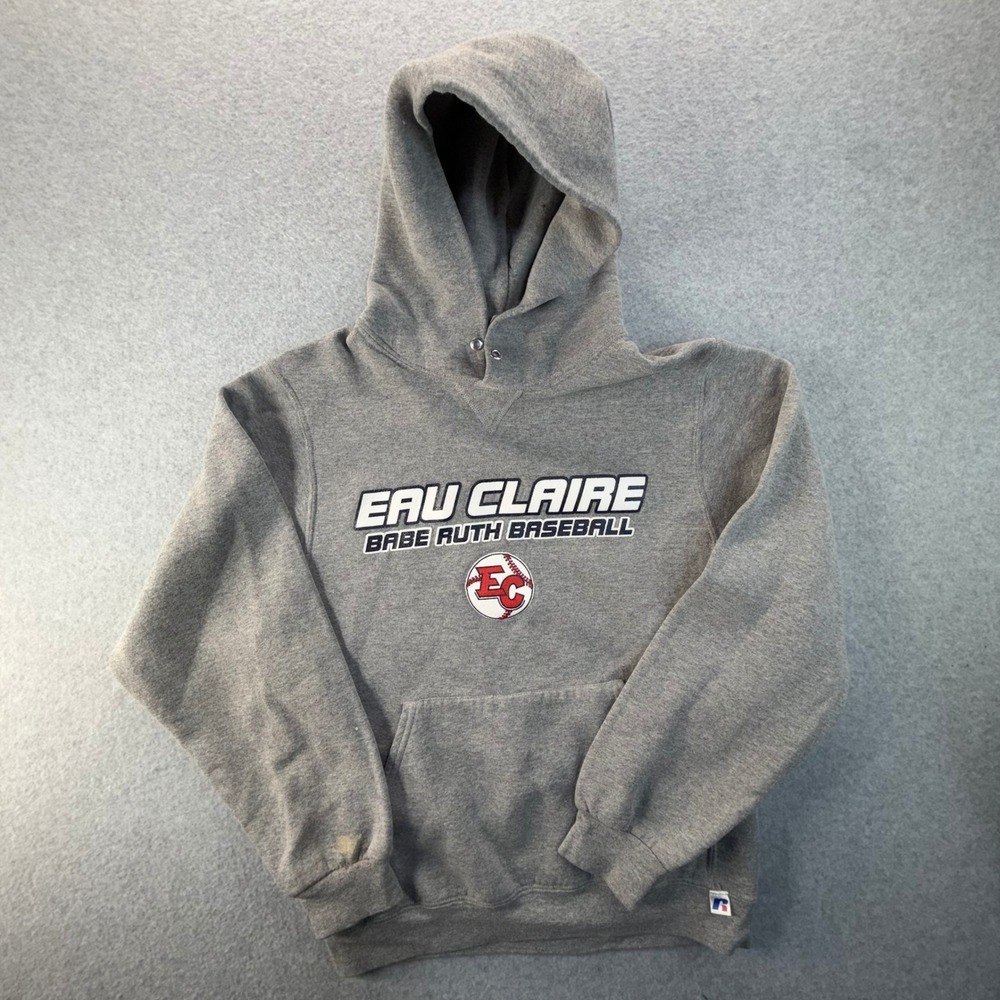 Russell Athletic Eau Claire Babe Ruth Baseball Gray Hoodie Sweatshirt Small